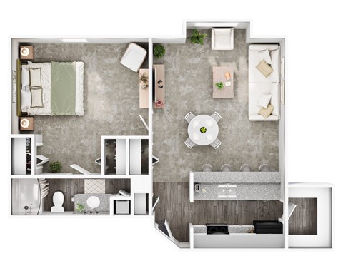 a floor plan of a studio apartment with a bedroom and living room